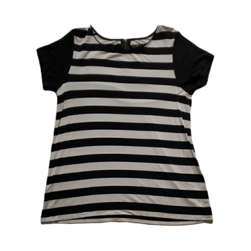 Loft Black and white stripe / color block top